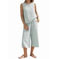 thumbnail image 3 of Women'S Summer 2 Piece Outfits Striped Sleeveless Top and Cropped Wide Leg Pants Sets Pockets Green XL, 3 of 8
