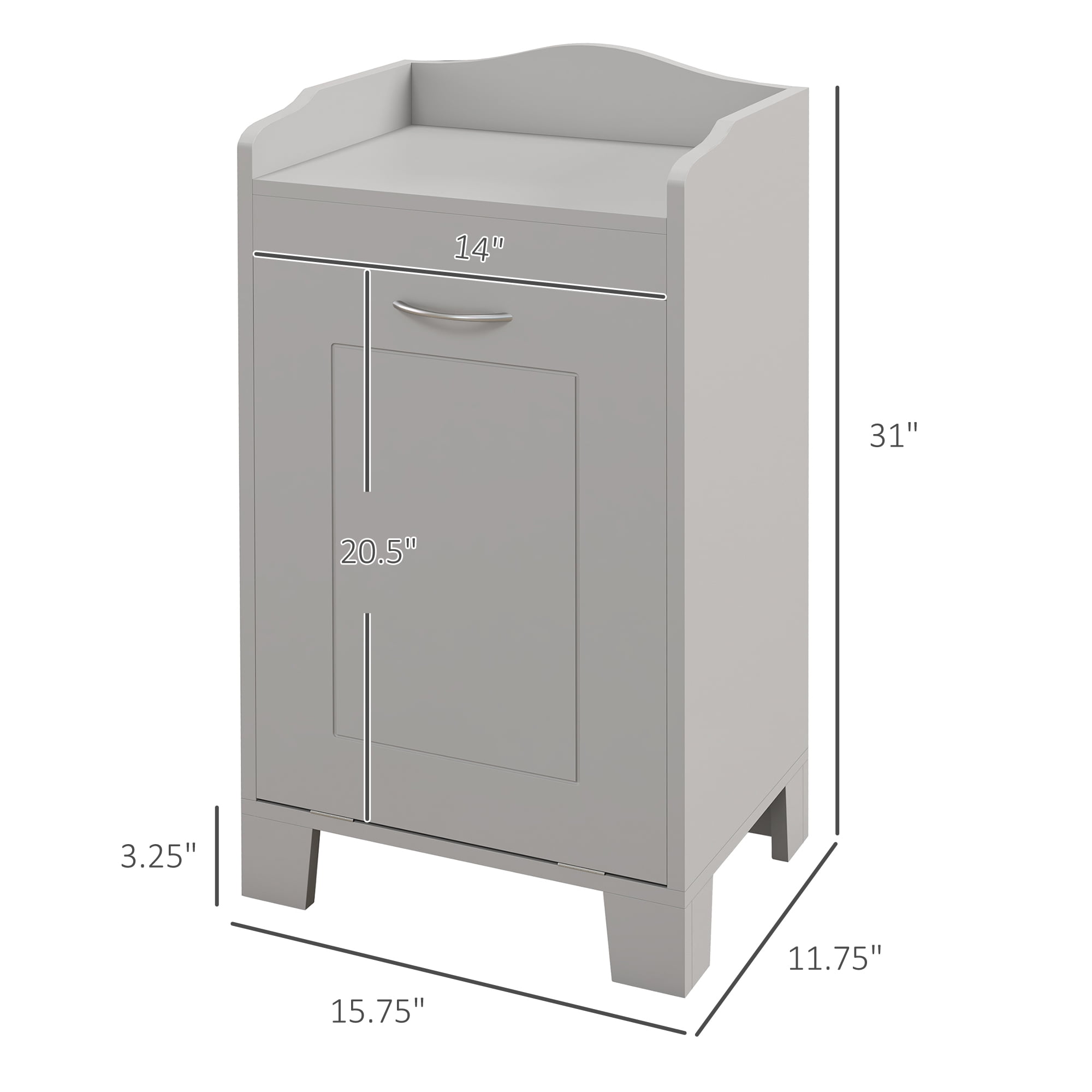 HOMCOM 31" Tilt Out Laundry Hamper, Free Standing Home Organizer Hamper, Bathroom Storage Cabinet, Gray
