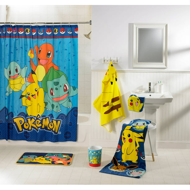 Pokemon Kids Bath In A Bag Bathroom, Pikachu Shower Curtain