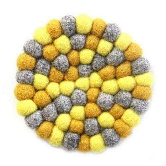 Hand Crafted Felt Ball Trivets from Nepal Round Chakra, Yellows