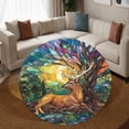 thumbnail image 3 of Round Rug, Deer Under Tree 2 Soft Washable Carpet, Non-Slip Floor Mat for Living Room Bedroom Home Decor 59 Inch, 3 of 6