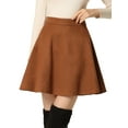 thumbnail image 1 of Unique Bargains Women's Basic Short Flared Casual Mini Skater Skirt, Large Coffee, 1 of 6