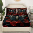 thumbnail image 3 of Moth Bed Sheets Set Gothic Skull Floral Full Sheet Set,Extoic Boho Decor Sheets Red Rose For Gilrs Women Lover Flat Fitted Sheet, 3 of 7