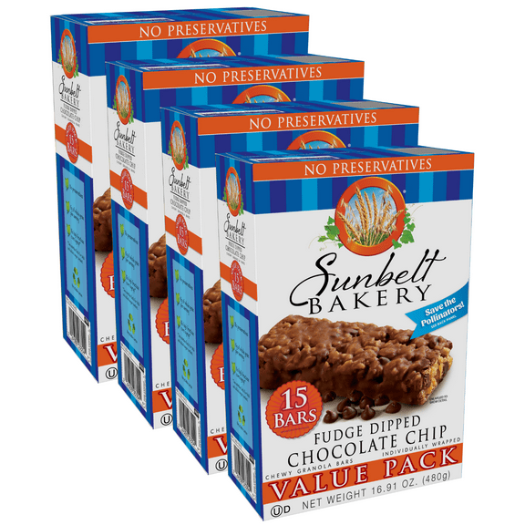 Sunbelt Bakery Fudge Dipped Chocolate Chip Chewy Granola Bars Value Pack, 4 Boxes, 60 Bars