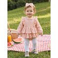 thumbnail image 4 of Cjfdfy Newborn Baby Girls Fall Romper Clothes Solid Ruffled Long Sleeve Bubble Dress Bodysuit And Bow Headband Infant Cute Jumpsuit Fall Winter Outfit 0-18 Months, 4 of 9