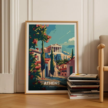 Athens Greece Travel Traditional City Wall Art, Unframed Paper Poster 8x10in