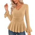 thumbnail image 6 of BLVB Sparkly Tops for Women Ruffle Long Sleeve V Neck Peplum Shirts Glitter Blouses for Evening Party Night, 6 of 7