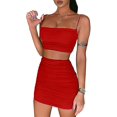 thumbnail image 1 of Womens 2 Piece Outfits Set Ruched Cami Crop Top Bodycon Skirt Mini Club Dress, 1 of 5