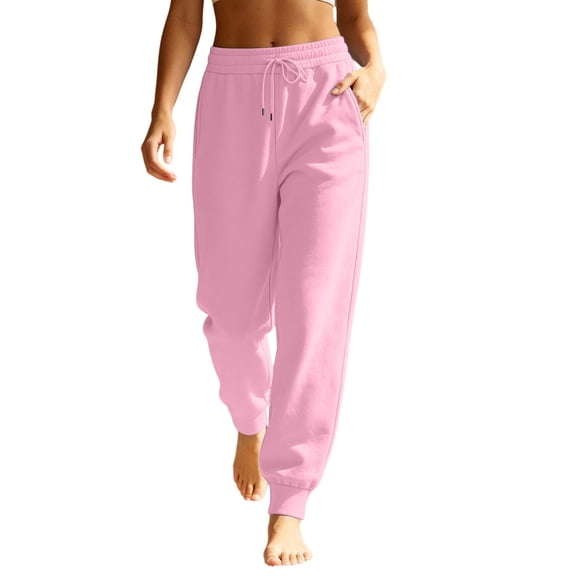 Resicozy Petite Sweatpants Women Trendy Elastic Waist Bottom Lounge Pant Lightweight Baggy Joggers with Pocket Pink XL