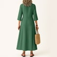 thumbnail image 4 of UoCefik Cotton Linen Dresses for Women Boho V Neck Flowy Long Shift Dresses Business Casual 3/4 Sleeve Sundress Trendy Fall Beach Vacation Dress Dark Green M, 4 of 5