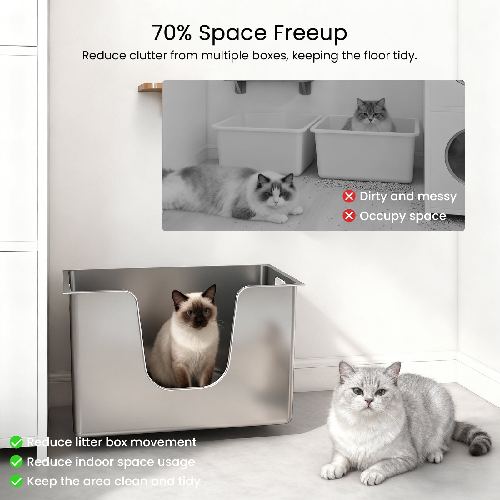 Ptlom Extra Large Stainless Steel Litter Box with 13.7'' High Sides Leak Proof
