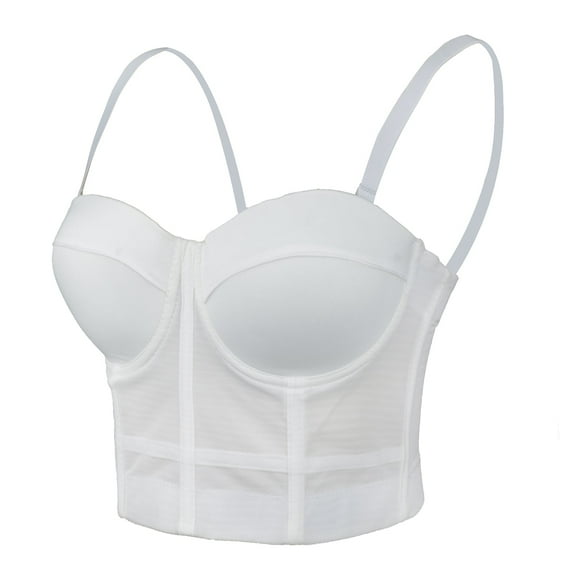 ELLACCI Women's Mesh Bustier Crop Top Push Up Corset Top Bralet White Small