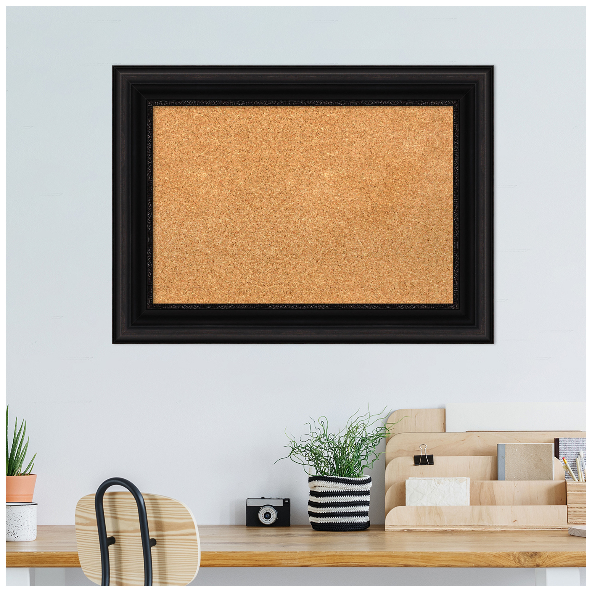 Amanti Art Natural Cork Board Framed Parlor Black Bulletin Board 30 in. x 22 in.