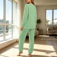 thumbnail image 7 of TEAJOPSUU Women's Cable Knit 2 Piece Loungewear Sets Crewneck Long Sleeve Sweaters Cuffed Joggers Casual Sleepwear Outfits Green, 7 of 7