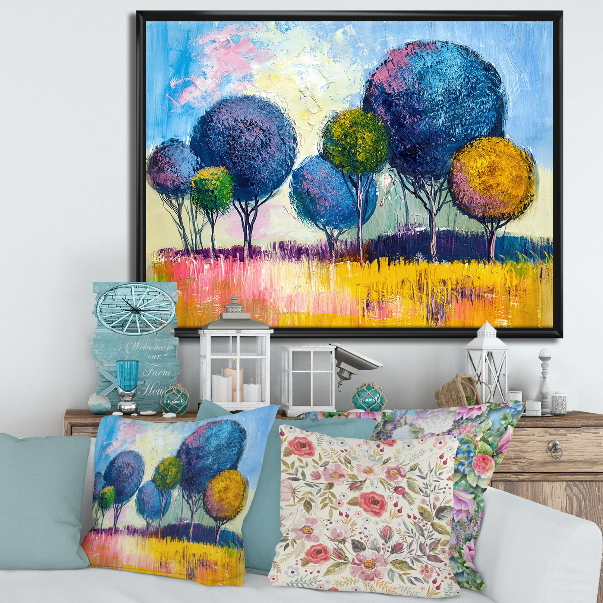 Designart 'Autumn Colorful Fantasy Trees III' Modern Framed Canvas Wall Art Print