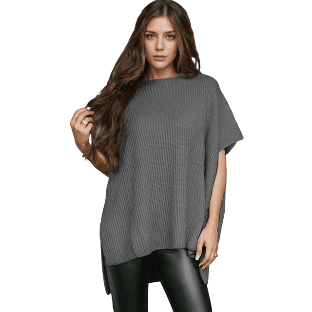 Suéter Holgado de Corta con Hombros Caídos para Mujer, Color Gris, Talla S