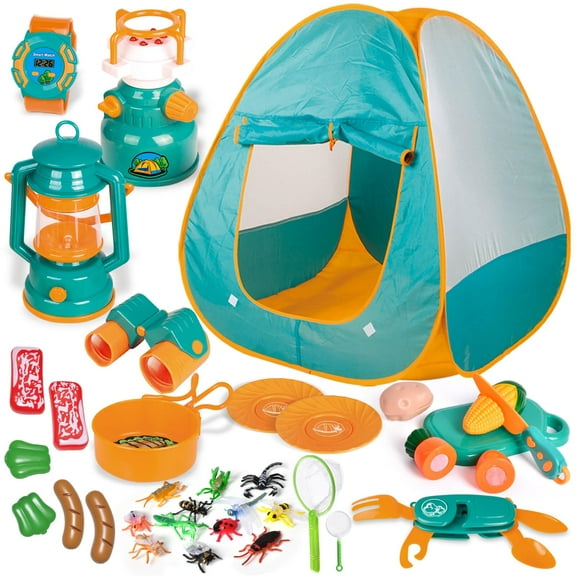 35PCS kids Tent,Camping Tent Pretend Play,Tent for Kids Camping Toys Gift for 3-12 Year Old Birthday Christmas (Green)