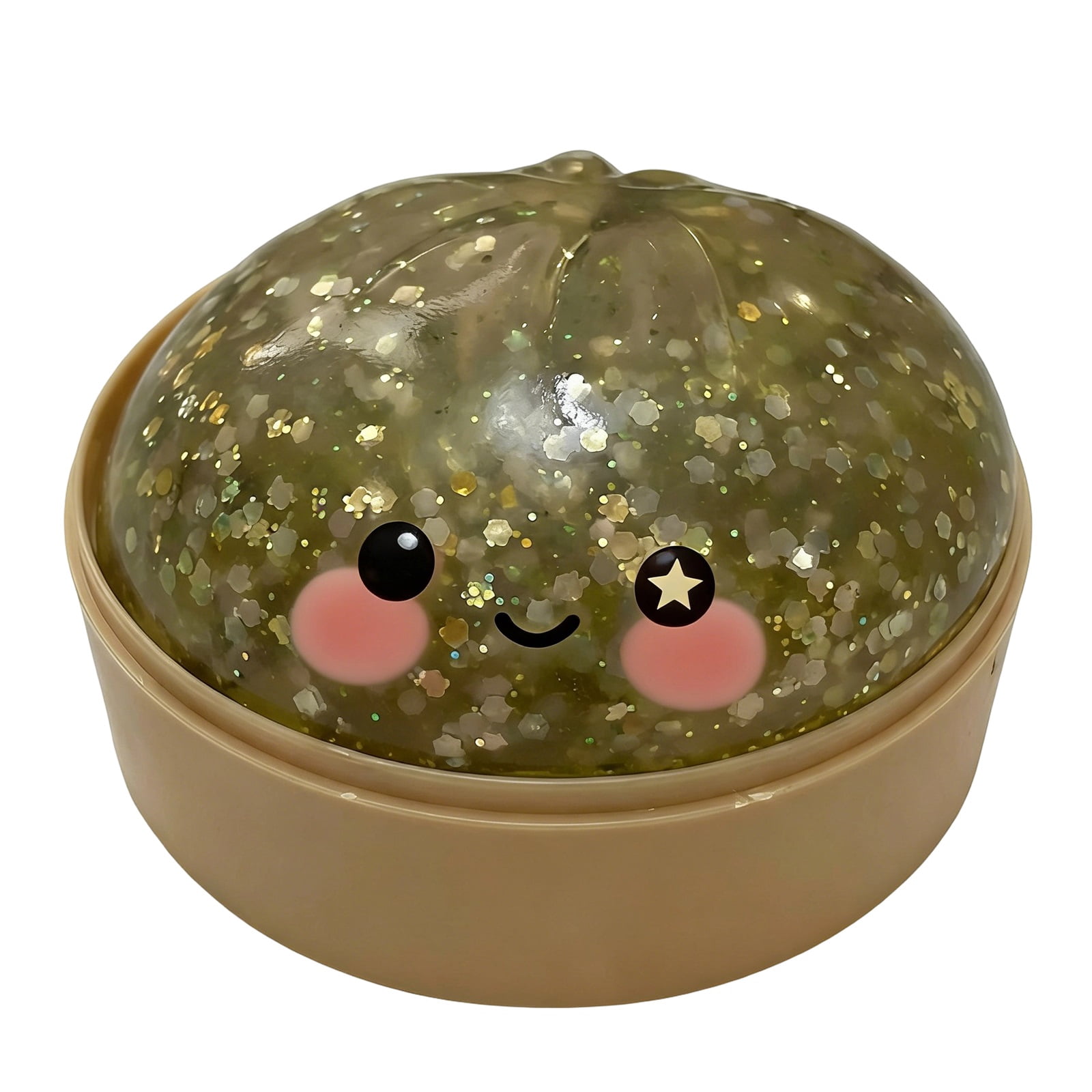 Glitter Colorful Dumpling Squishy, Cute Squishy Dumpling Large with Steamer, Squishy Dumpling Doll with Cute Expressions, Silicone Bun Sensory Fidget Dolls, Hand Pinching Decompression Dolls