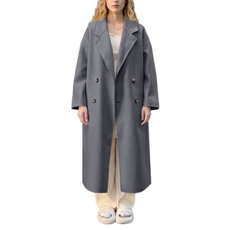 APEXFWDT Women's Double Breasted Knee Length Trench Coat Plus Size Casual Laper Wool Blend Jacket Pea Coat Fall Winter Outwear