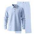thumbnail image 4 of Ceisia Men Linen Long Sleeve Collar Shirt & Loose Pants Two Piece Breathable Daily Outfit Set Light Blue S Gift, 4 of 7
