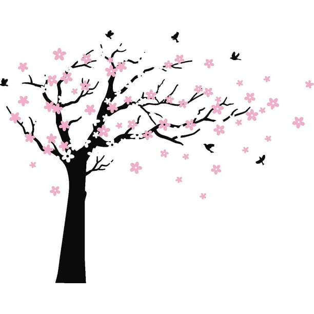 KSCD Grand arbre de fleurs de cerisier soufflant dans le vent Arbre Stickers  muraux Sticker mural en vinyle Art mural pour chambre d'enfant Teen Girls  Boys Papier peint Stickers muraux Décoration de