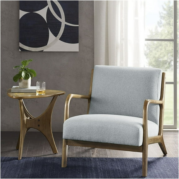 JERFIT Mid-Century Modern Lounge Chair for Living Room, Light Blue Upholstered Accent Chair with Solid Wood Frame