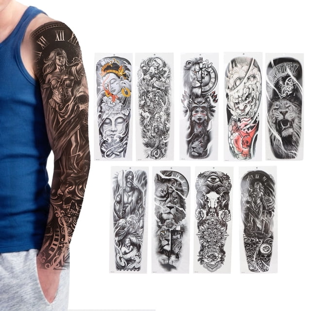 Patinas de Tatuaje Patch, 9 Sábanas Pegatizas de Tatuaje 3d Pegatinas de Tatuaje de Brazo Completo