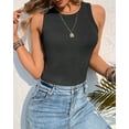 thumbnail image 3 of Womens Solid Round Neck Ribbed Summer Tank Top Sleeveless Racerback Cropped Basic Camisole Shirt Top(GY-L), 3 of 5