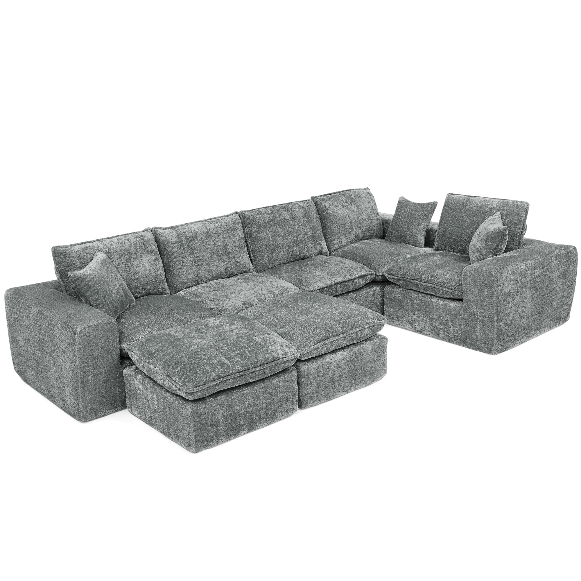 107" L Shaped Sectional Sofa 7 Seat Cloud Couch Boucle Fabric Modular Sofa with Ottoman Deep Seat Comfy Couch for Living Room, Grey