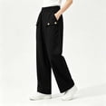 thumbnail image 5 of Women's Linen Blend Cropped Wide Leg Pants Elastic High Waist Casual Pants with Pockets Textured Loose Work office Slacks Black, 5 of 6