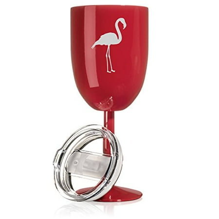 Flamingo Glasses 14 oz Double Wall Vacuum Insulated Stainless Steel Wine Tumbler Glass with Lid Flamingo (Red) ()
