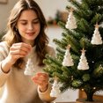 thumbnail image 6 of Flocked Christmas Tree Ornaments Velvet Mini Hanging Xmas Decor with Gold Star Holiday Party Decoration, Multicolor, 4.33 In, 6 of 7