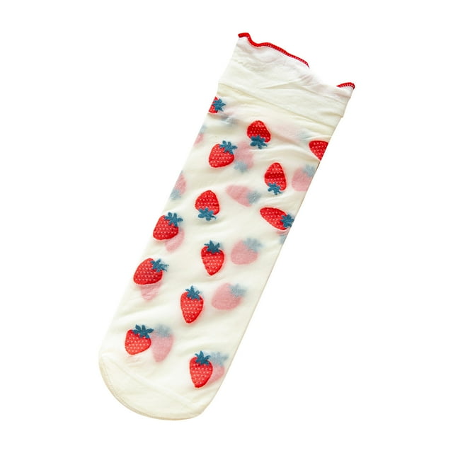 DPTALR Women's Socks Cotton Breathable Glass Silk Socks Transparent Ruffle Print Socks