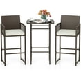 thumbnail image 2 of Costway 3 PCS Patio Bar Set Wicker Table & Armchairs with  2 Cushions & Glass Tabletop, 2 of 10