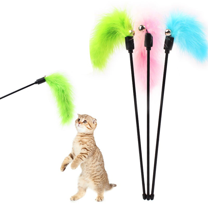 Cat Puppy Kitten Pet Teaser Feather Interactive Stick Wire Chaser Playing Toys 