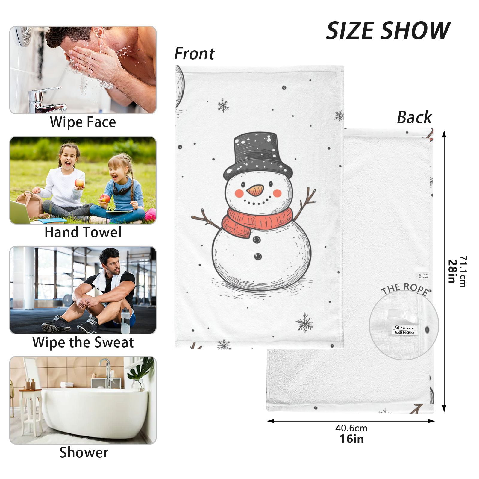 Snowman Snow Hand Towels Cotton Bath Towels Large Face Towels Absorbent for Bathroom 2 Packs