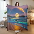 thumbnail image 2 of Full Moon Glow Ocean Waves Wall Hanging Design Cozy Fleece Blanket Soft Warm Comfortable For Sofa Bed Travel Camping Living Room Office Chair Polyester Gift For Family Or Friends, 2 of 10