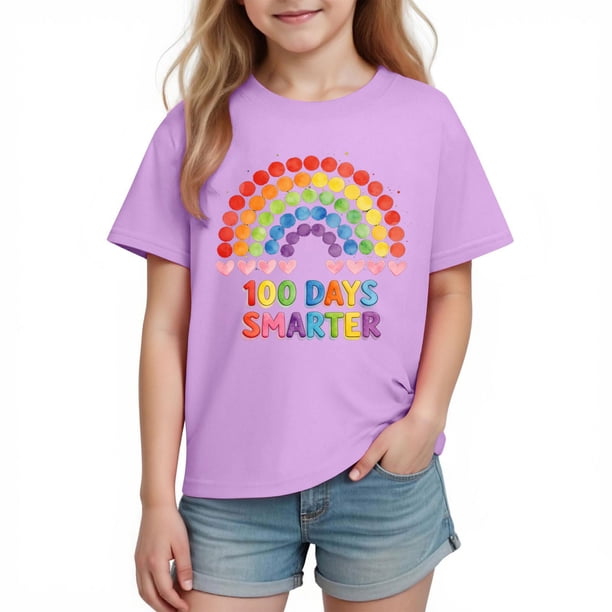 Camiseta Gráfica de la Temporada de la Escuela de las Niñas de los Niños de Manga Corta, Linda Impresión de la Camiseta Casual para los Niños 3-10 Años de Uso Diario