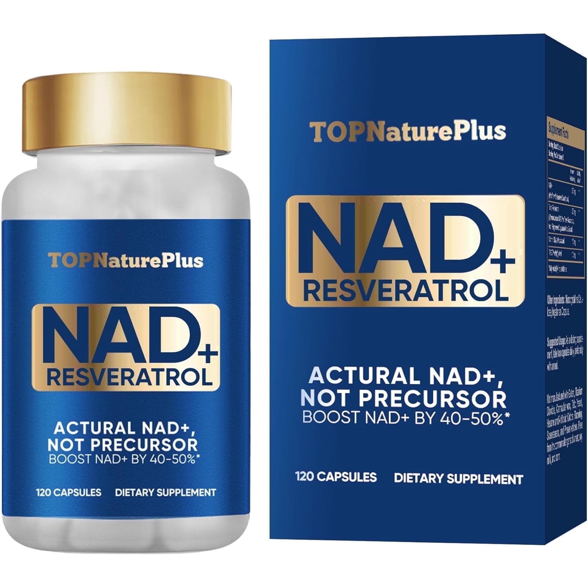 TOPNaturalPlus NAD+ Supplement 1000 mg Pure Organic, Aging Defense, Brain Function Support, 120 Capsules