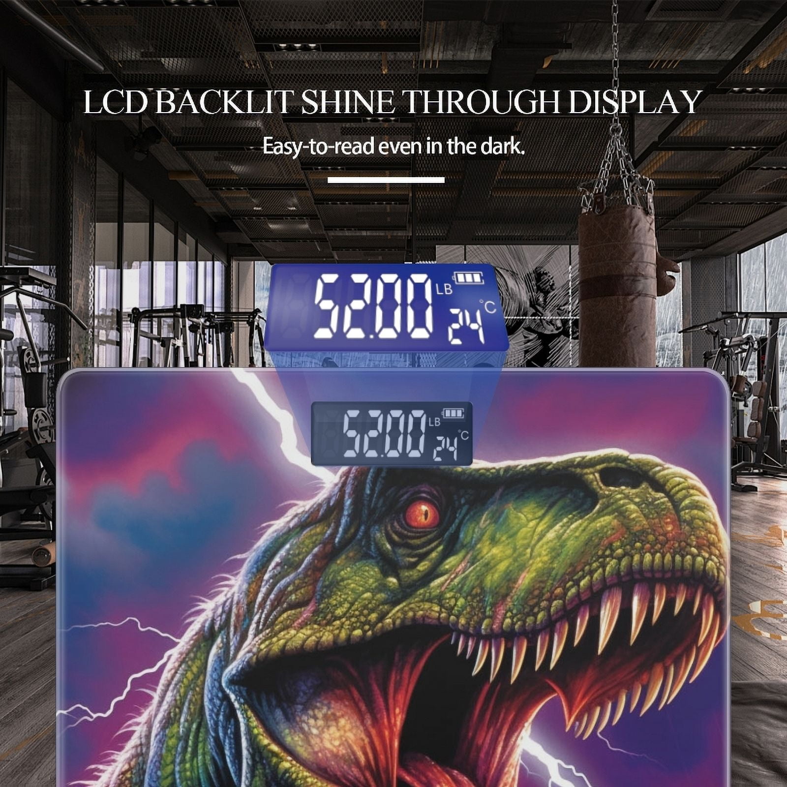 High Precision Body Weight Scale Smart Bathroom Scales with Large LCD Display(400lbs),Decorative for Bedroom-Angry T-Rex With Glowing Red Eyes