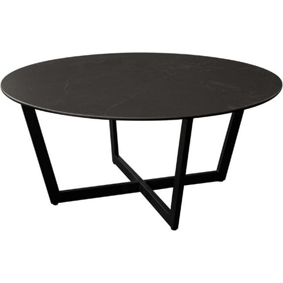 Diamond Sofa ONYXCTBL Onyx Round Cocktail Table with Black Ceramic Glass Top & Black Metal Leg
