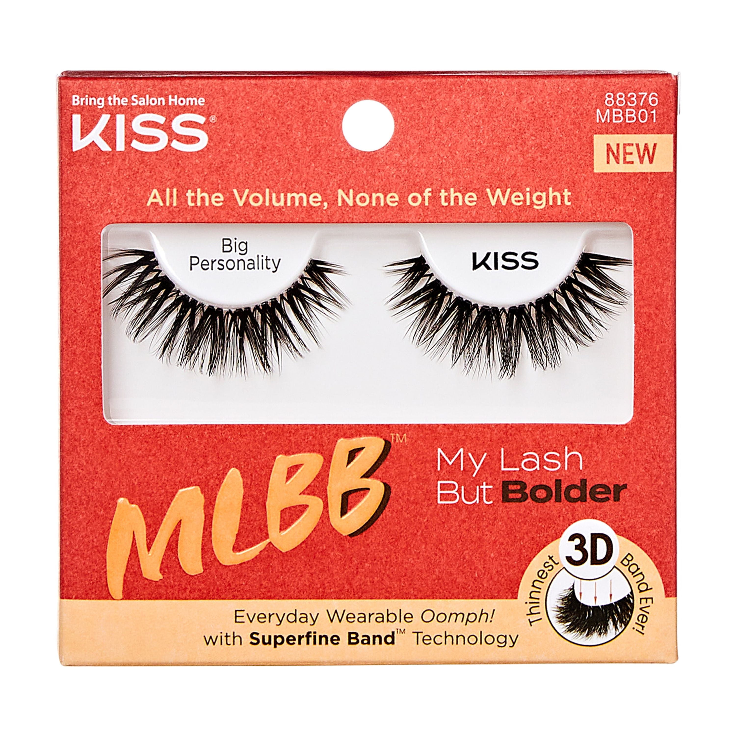 KISS My Lash but Bolder 3D Volume False Eyelashes, Strip Lashes, Big Personality, Black, 1 Pair