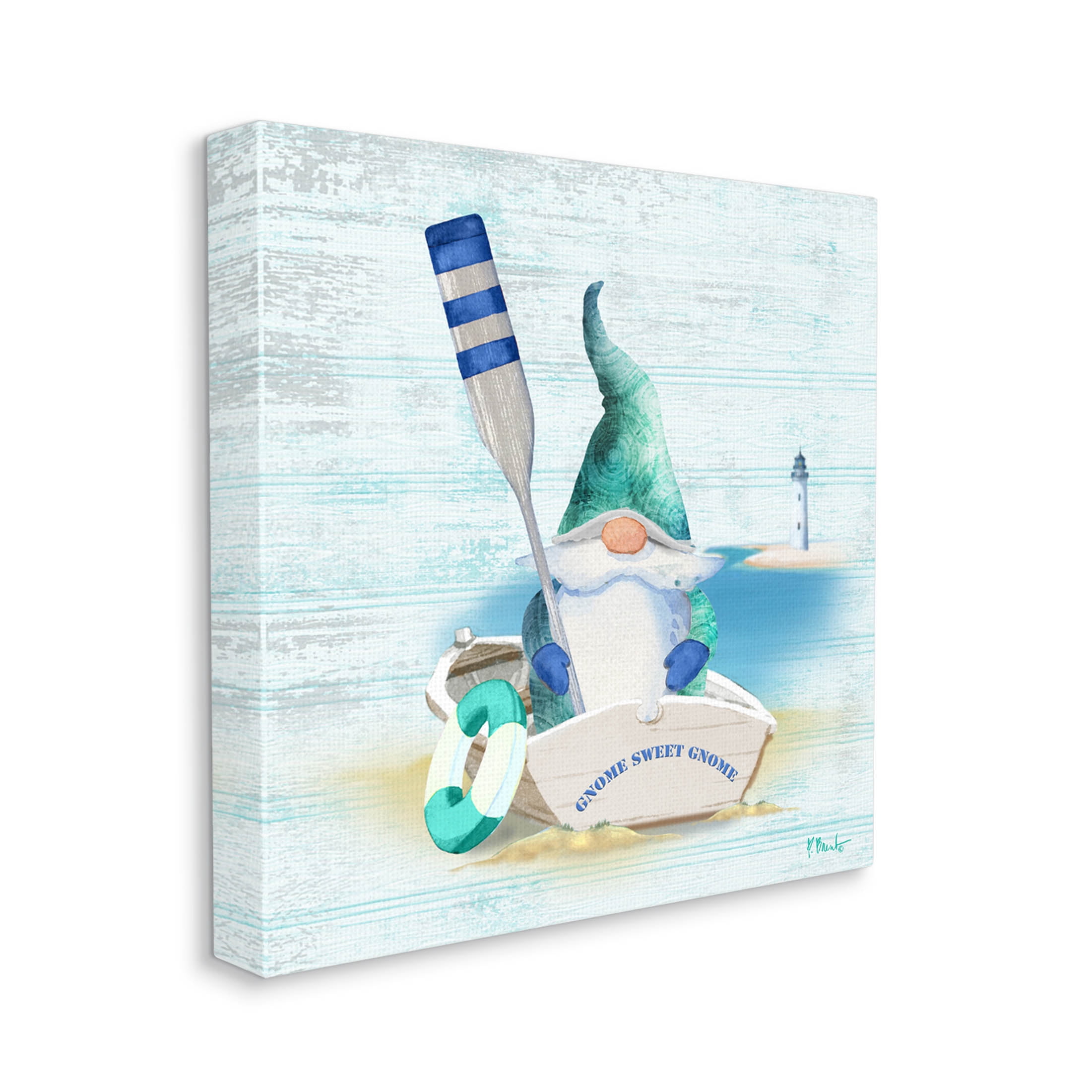 Stupell Industries Coastal Gnome Blue Row Boat Graphic Art Gallery Wrapped Canvas Print Wall Art, Design by Paul Brent