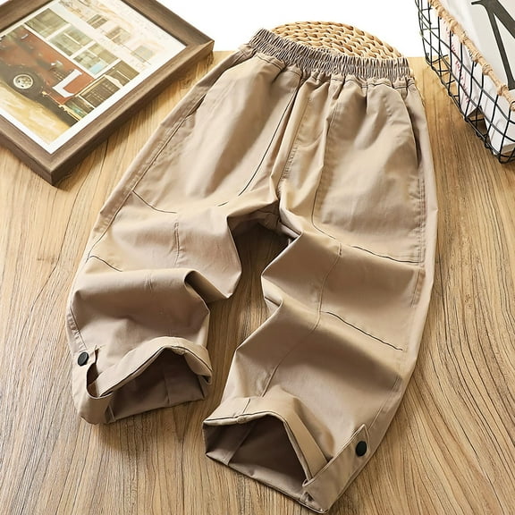 Delliss Girls' Trendy Casual Wide Leg Cargo Pants Khaki 5 Years