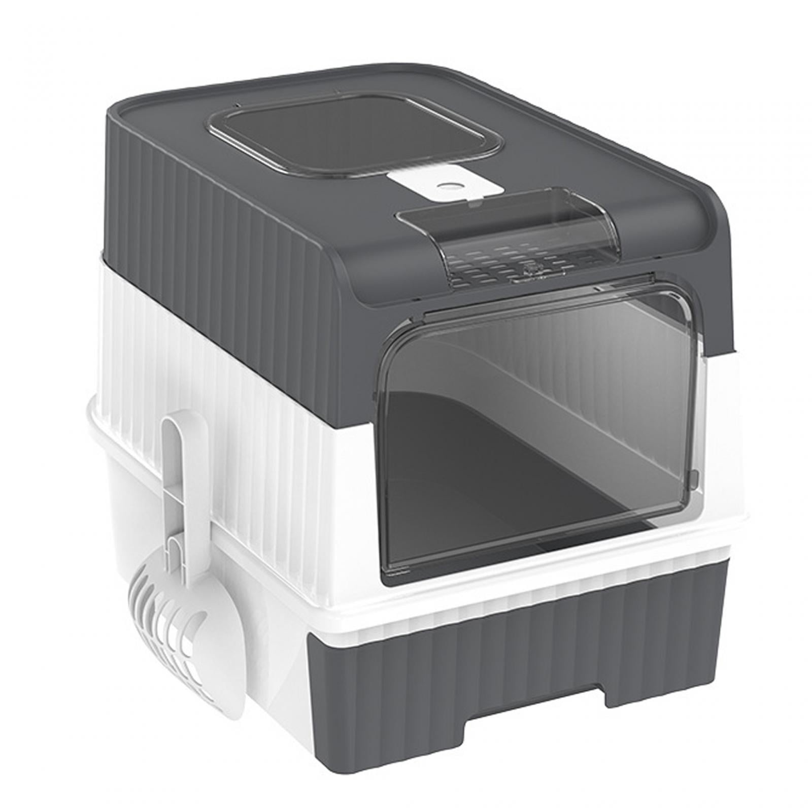 Bvdfgk Enclosed Litter Box, Foldable Large Litter Box, with Front Door Pull-out Drawer, Grey