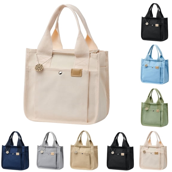Stylago Canvas Tote Bag for Women Pendant Mini Handbags Multiple Compartments Casual Zipper Purses Lunch Bags for Camping Black
