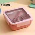 thumbnail image 1 of Portable Lunch Box Lunch Bags for Children School Office Bento Box with Tableware Thermal Bag Complete Kit Microwavable Heating Pink-1100ML, 1 of 6