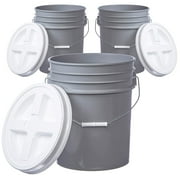 Letica Premium 5 Gallon Bucket Pail Container with Gamma Seal Lid, Food Grade BPA Free HDPE, Gray, 3 Pack, (5DM GY70 & 4122E)