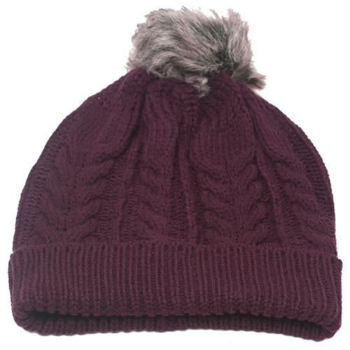burgundy beanie hat with bobble