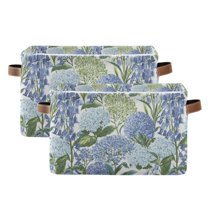 Yayeee 2 Pack Canvas Storage Basket with Handles for Shelves Fabric Bins Closet Organizer, Vibrant Hydrangeas Pattern